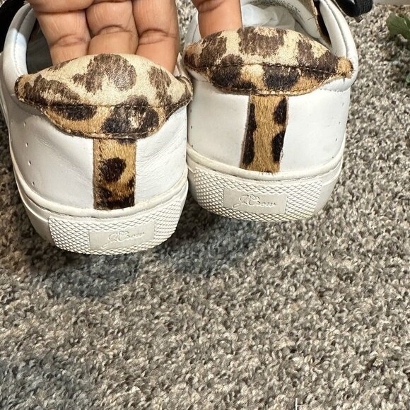 J. Crew Women's White Saturday Leopard Trim Leather Sneakers Shoes Size 7H - Picture 4 of 7